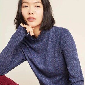 NWT $78 Anthropologie Georgiana Numph Purple Metallic Knitted Mock Sweater Top